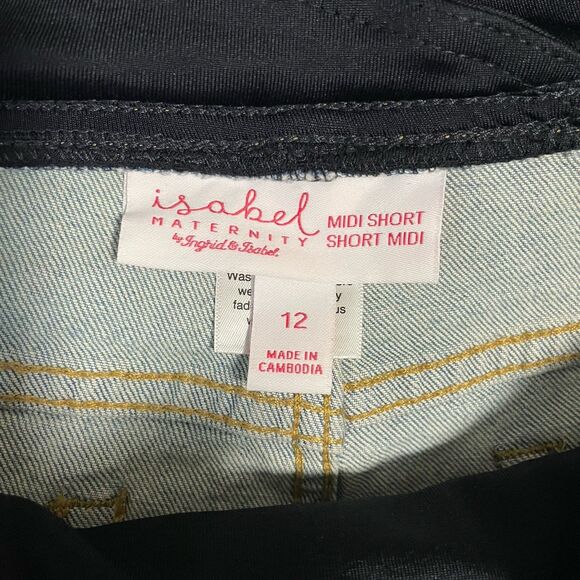NEW Isabel Maternity Midi Shorts Light Wash 4" Inseam Crossover Panel Size 12 - Picture 7 of 9